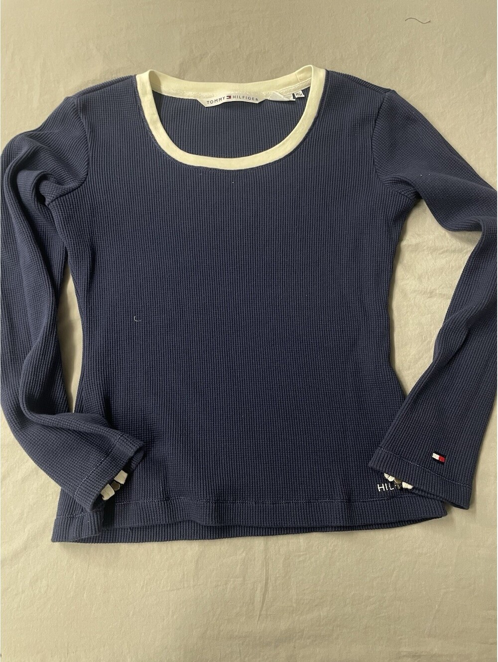 vintage Tommy Hilfiger Waffle Knit Long Sleeve Blue Size m